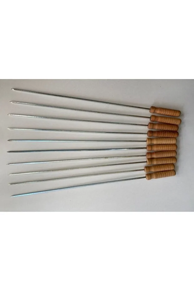 10 Adet Ahşap Saplı Kare Şiş Boy:55cm,Kalınlık:4mm Tahta Saplı Kuşbaşı Ciğer Tavuk Şişi